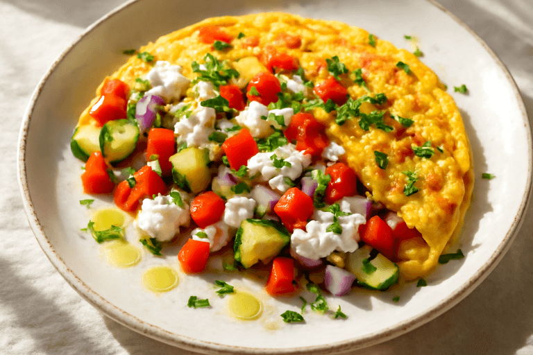 Omletă cu legume proaspete și brânză slabă