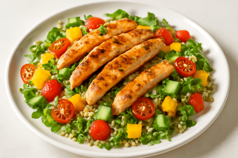 Leichter Hähnchen-Quinoa-Salat mit frischem Gemüse