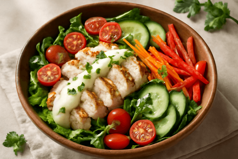 Proteinska Pileća Salata s Povrćem i Jogurt Dressingom