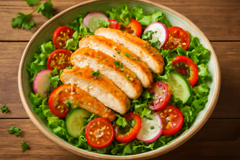 Salată clasică cu piept de pui la grătar și legume crocante