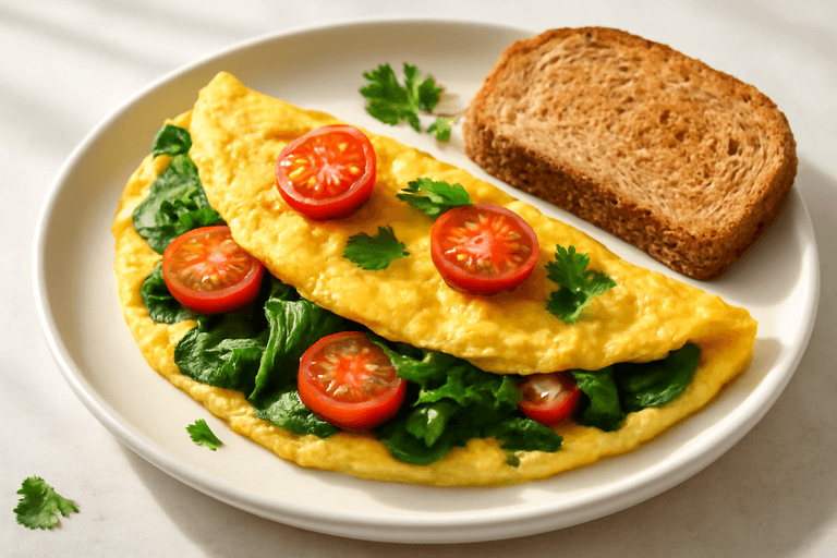 Proteinrik klassisk omelett med spenat och tomat