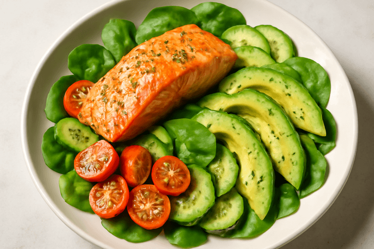 Klassisk laxsallad med avokado och citrondressing