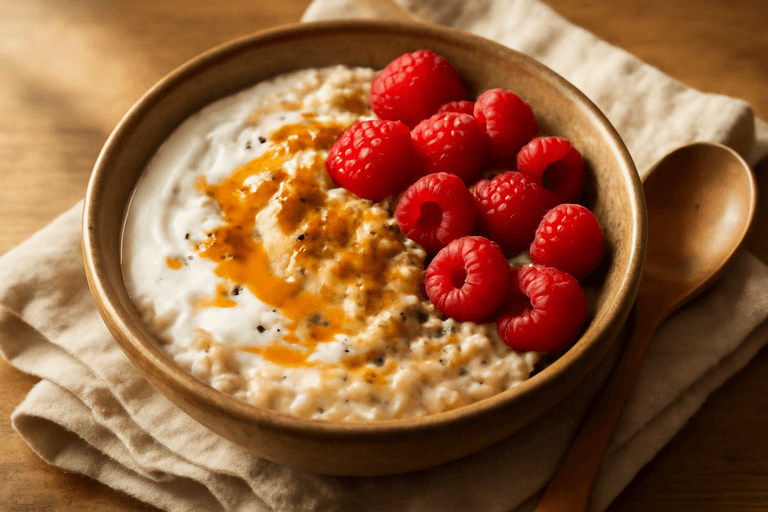 Lekka owsianka jogurtowa z malinami