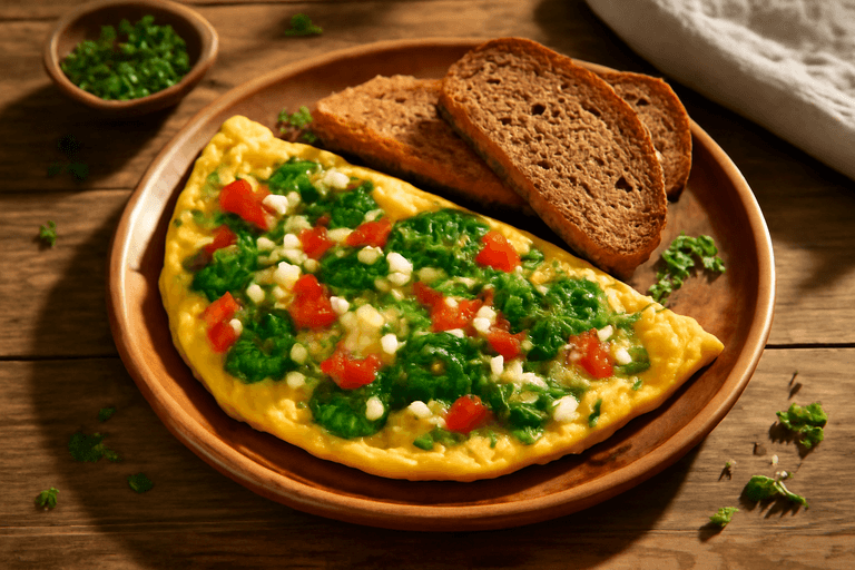 Vitalisierende Gemüse-Omelette mit Vollkornbrot