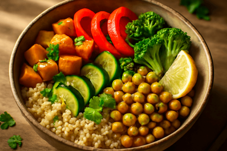 Веганский боул с киноа и запечёнными овощами