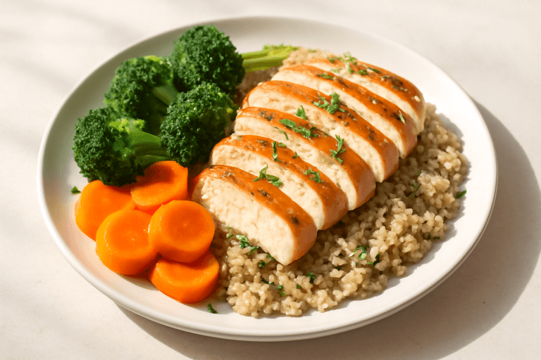 Pollo a la plancha con quinoa y vegetales frescos