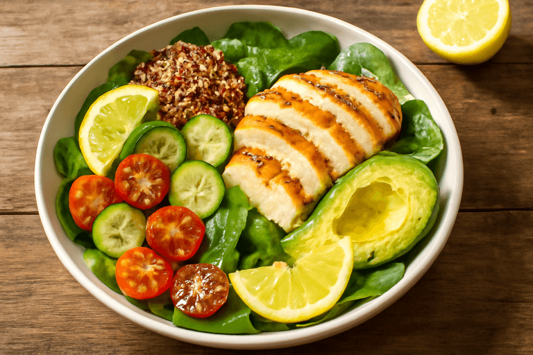 Färgstark kycklingsallad med quinoa och avokado
