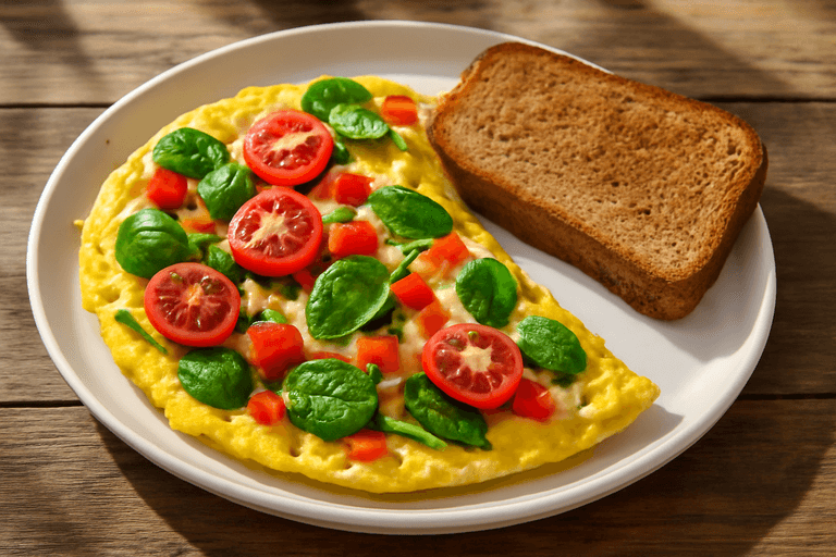 Proteinrik grönsaksomelett med fullkornsbröd