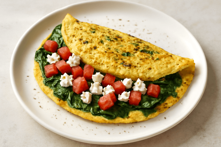 Energieboostende Griekse Omelet met Spinazie en Tomaat