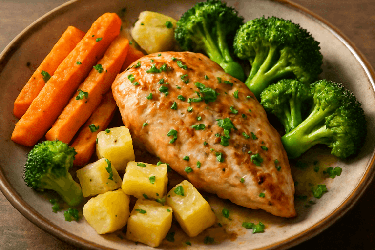 Ψητό Κοτόπουλο με Λαχανικά & Ελαφριά Σάλτσα Λεμονιού