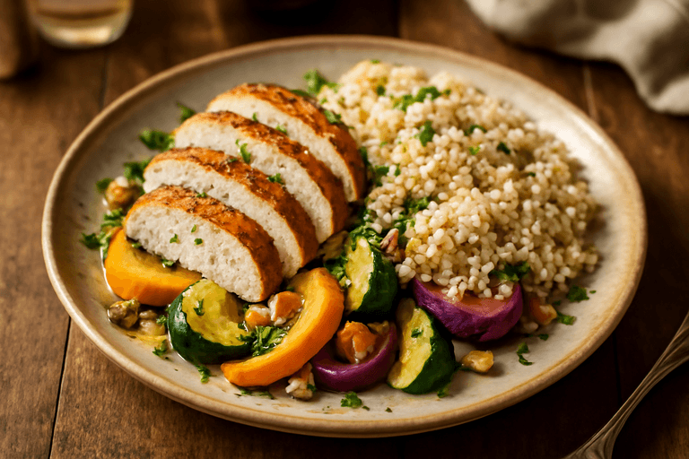 Herzhafte Hähnchenbrust mit Ofengemüse und Quinoa