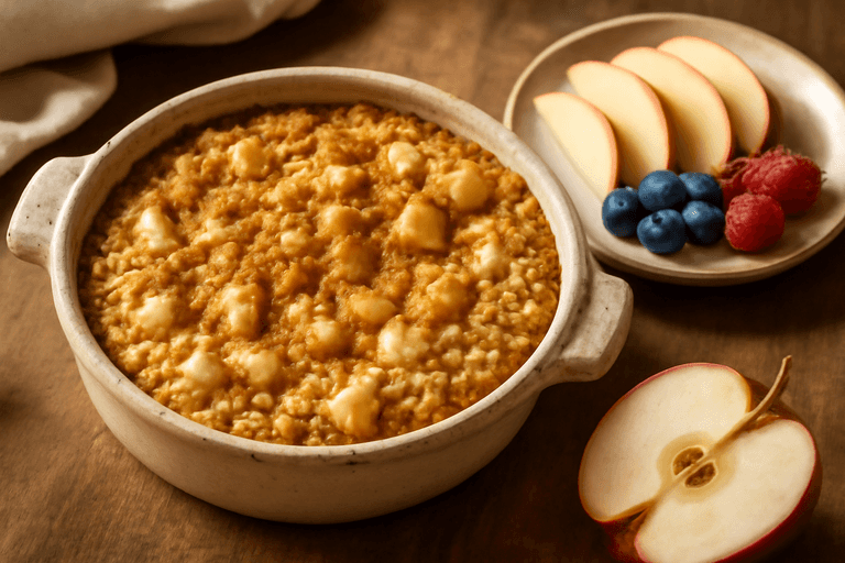 Овсяная запеканка с творогом и яблоком