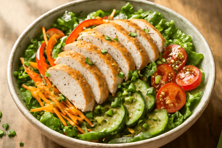 Klassisk lätt kycklingsallad med krispiga grönsaker