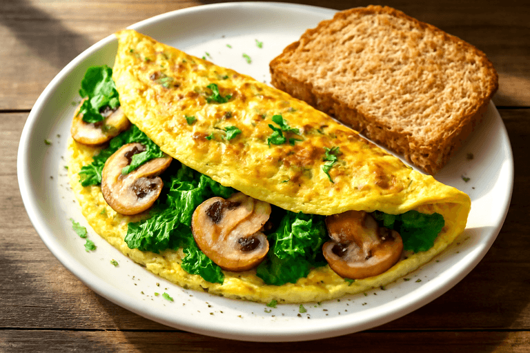 Omelette de Espinaca y Champiñones con Pan Integral