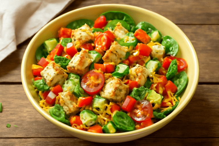 Leichter Hähnchen-Gemüse-Salat mit Vollkornreis