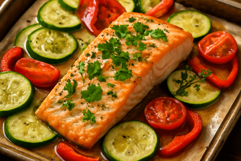 Filetto di Salmone al Forno con Verdure Mediterranee