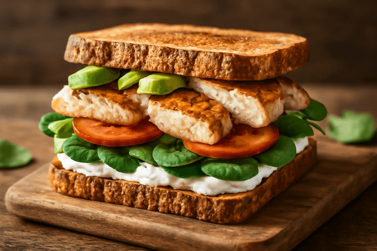 Proteinreiches Hähnchen-Sandwich mit Vollkorn & Avocado