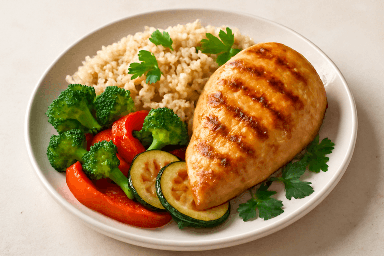 Куриное филе с овощами-гриль и киноа