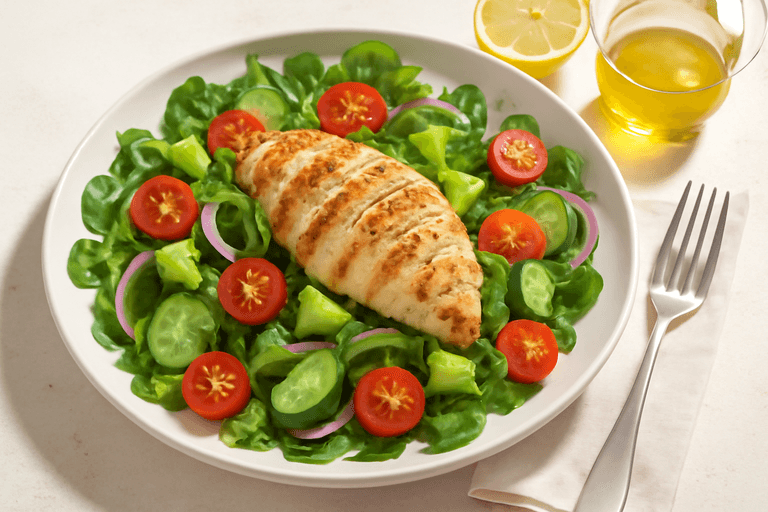 Lekka sałatka z grillowanym kurczakiem, awokado i warzywami