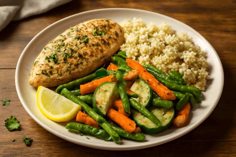 Poulet rôti aux légumes du jardin et quinoa léger