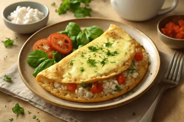 Kraftvolles Protein-Frühstücks-Omelett mit Hafer und Gemüse