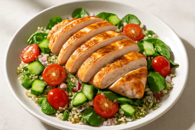 Pollo a la plancha con ensalada fresca de quinoa