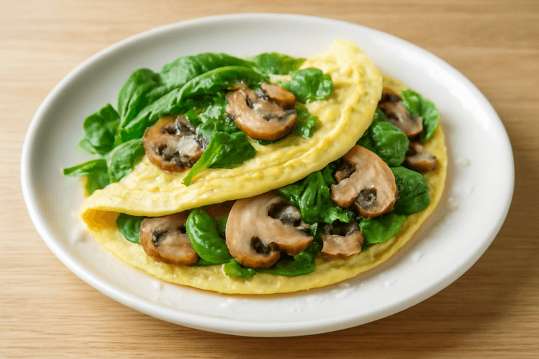 Omelette légère aux épinards et champignons