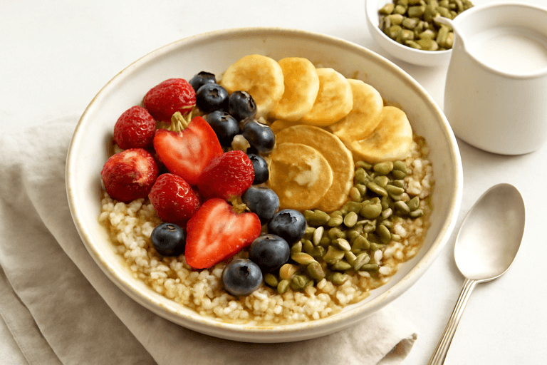 Proteinreiches Veganes Frühstücks-Bowl mit Quinoa & Beeren