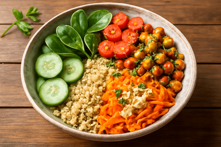Veganer Quinoa-Gemüse-Bowl mit Kichererbsen