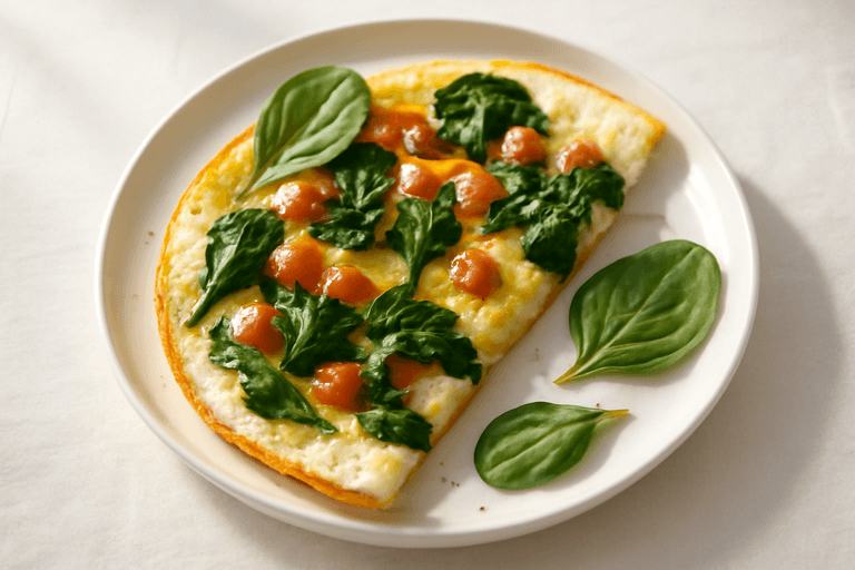 Omelette de claras con espinacas y tomate