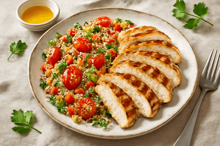 Pollo a la plancha con ensalada de quinoa y vegetales