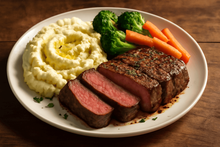 Klassieke Biefstuk met Aardappelpuree en Groenten