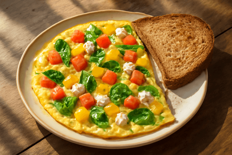 Omletă clasică cu legume și brânză slabă