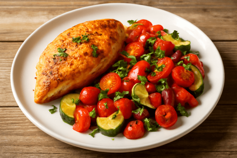 Gebratene Hähnchenbrust mit mediterranem Gemüse