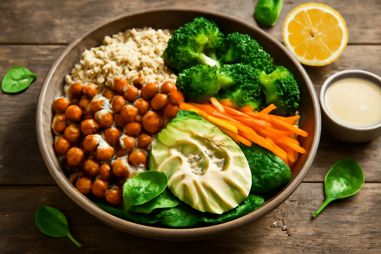 Vegane Buddha-Bowl mit Quinoa und Kichererbsen