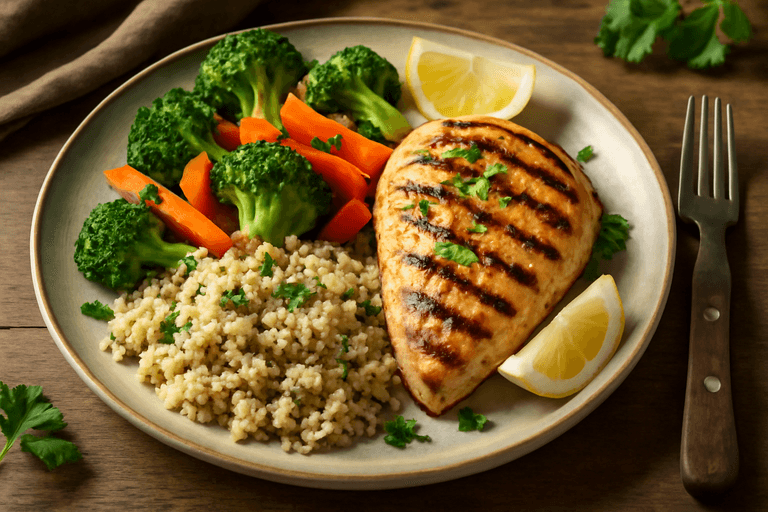 Pollo a la Parrilla con Verduras al Vapor y Quinoa
