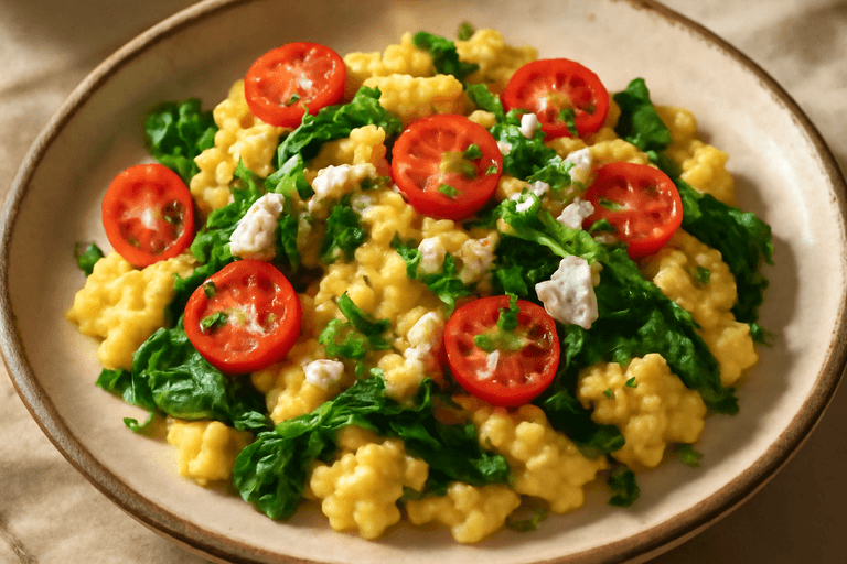 Proteinrik Äggröra med Spenat och Tomat