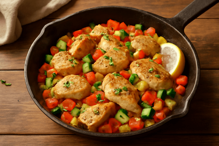 Leichtes Hähnchen-Gemüse-Pfännchen
