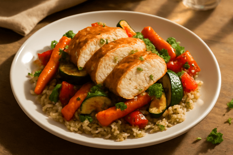 Poulet Rôti aux Légumes Colorés et Quinoa