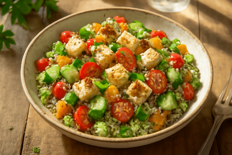 Легкий куриный салат с киноа и овощами