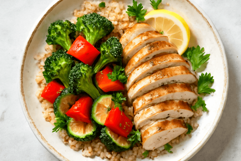 Куриная грудка с овощами на гриле и киноа