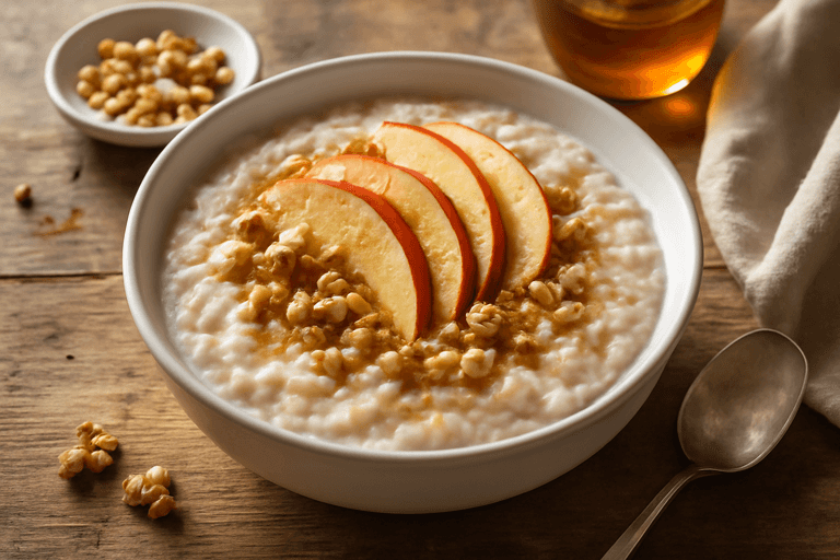 Легкая классическая овсяная каша с яблоками и орехами