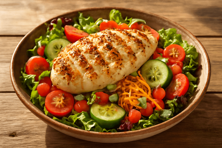Salată sățioasă cu piept de pui la grătar și legume de sezon