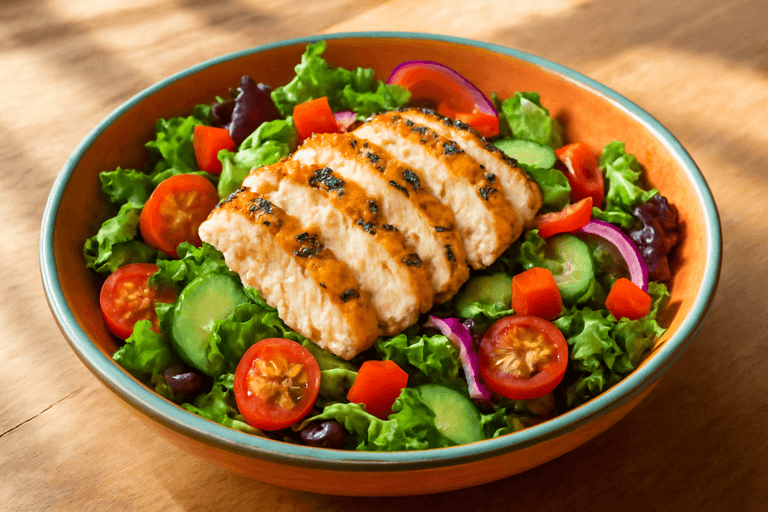 Lätt kycklingsallad med citron- och örtdressing