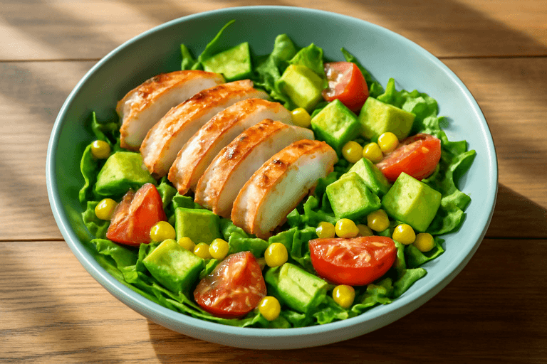 Salata energizantă cu piept de pui la grătar și legume proaspete