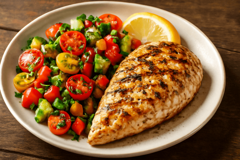 Piept de pui la grătar cu salată fresh de legume