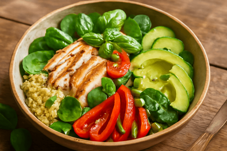 Lätt kyckling- och grönsakssallad med quinoa