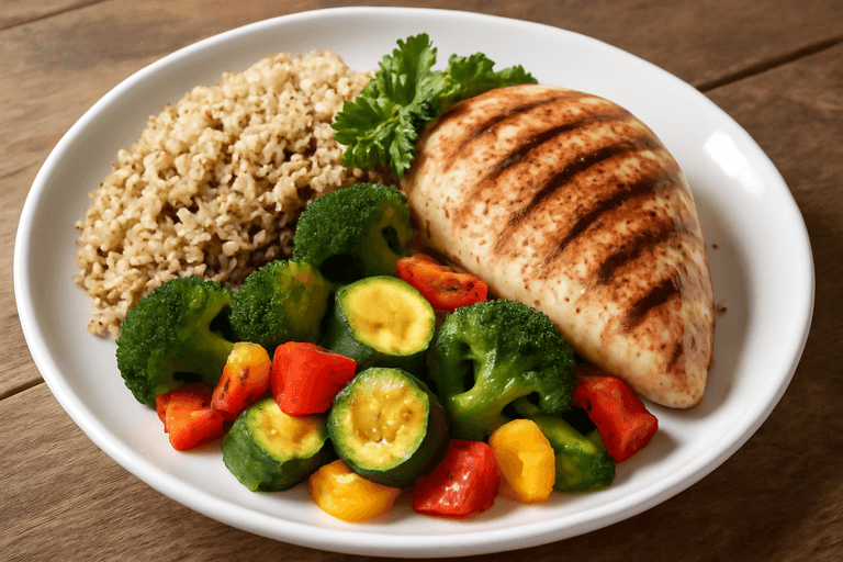 Куриная грудка с овощами на гриле и киноа