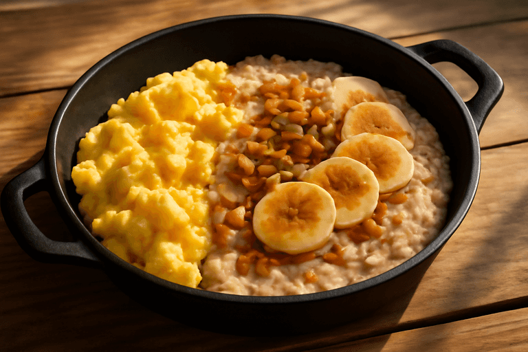 Klassisches Protein-Pfannenfrühstück für den Muskelaufbau