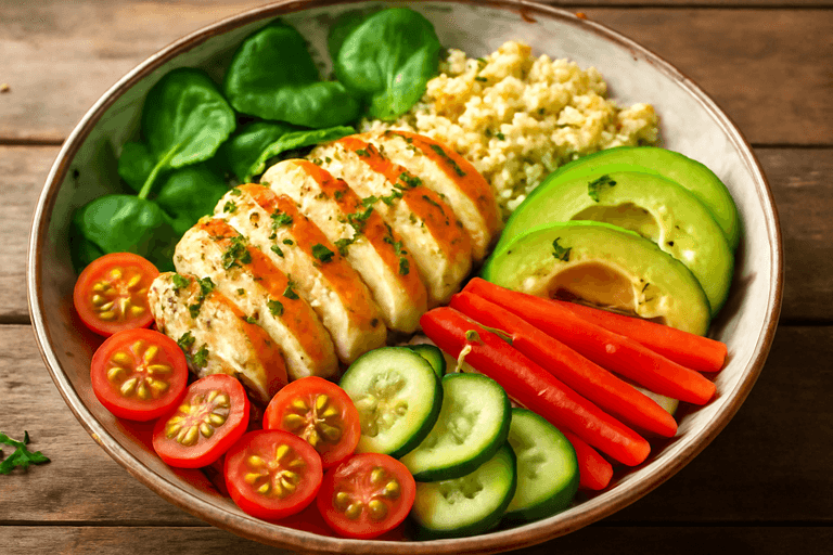 Färgstark kycklingsallad med quinoa och avokado